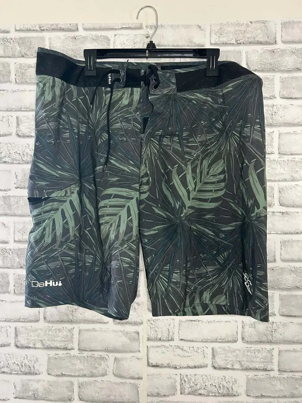DaHui Men's Tropical Palm Leaf Print Surf Board Shorts